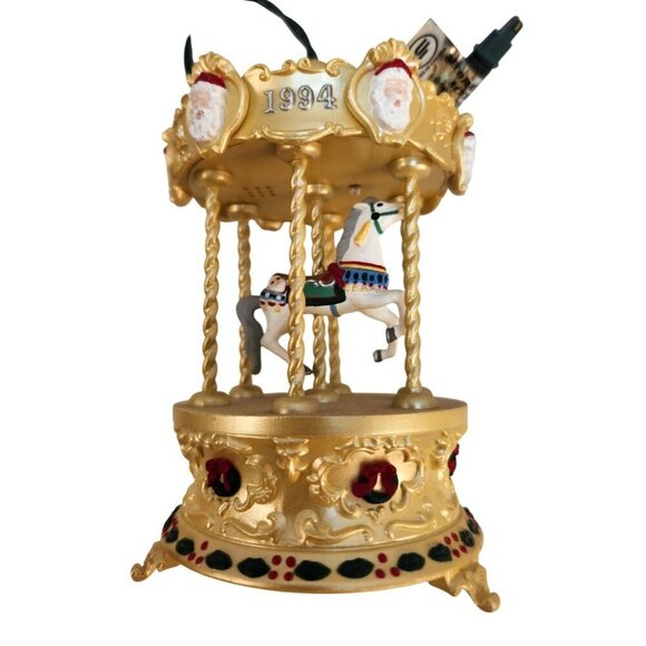 1994 Gold Carousel Ornament Hallmark Keepsake Tobin Fraley Holiday Lights Musica - Picture 1 of 7
